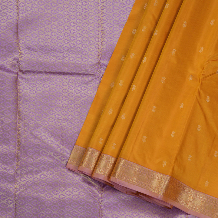 Hayagrivas Mustard Handloom Kanjivaram Silk Saree with Lavender Border BBD1320L1-8