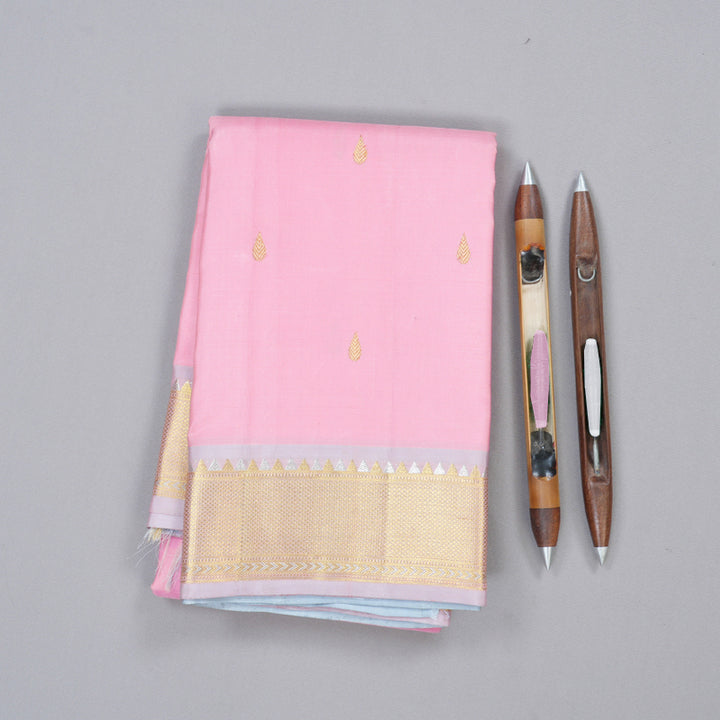 Hayagrivas Rose Pink Handloom Kanjivaram Silk Saree with Silver Grey Border BBD1322L1-1
