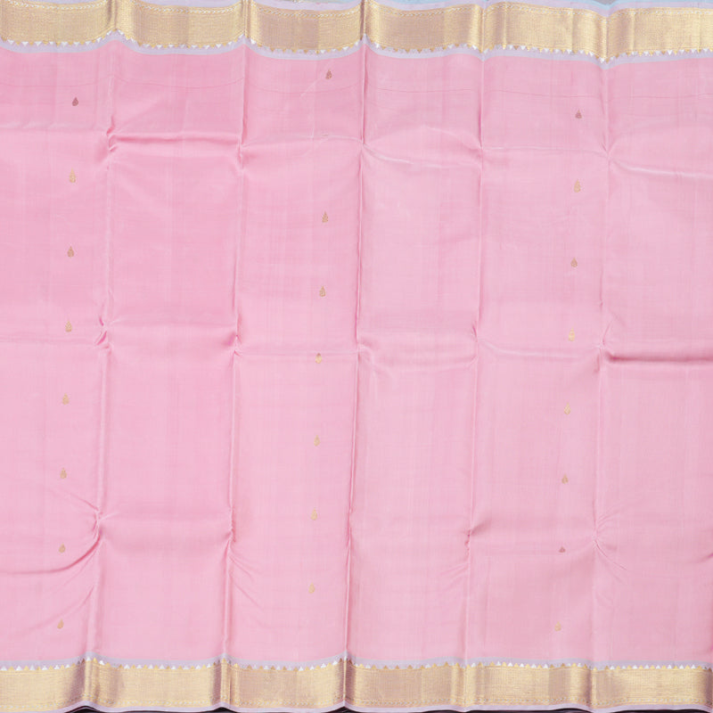 Hayagrivas Rose Pink Handloom Kanjivaram Silk Saree with Silver Grey Border BBD1322L1-1