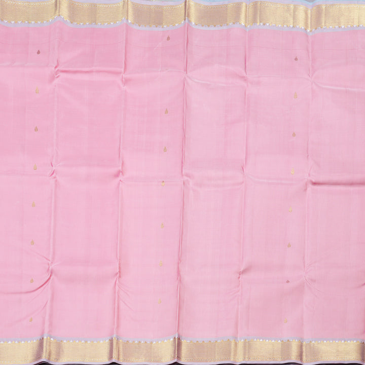 Hayagrivas Rose Pink Handloom Kanjivaram Silk Saree with Silver Grey Border BBD1322L1-1