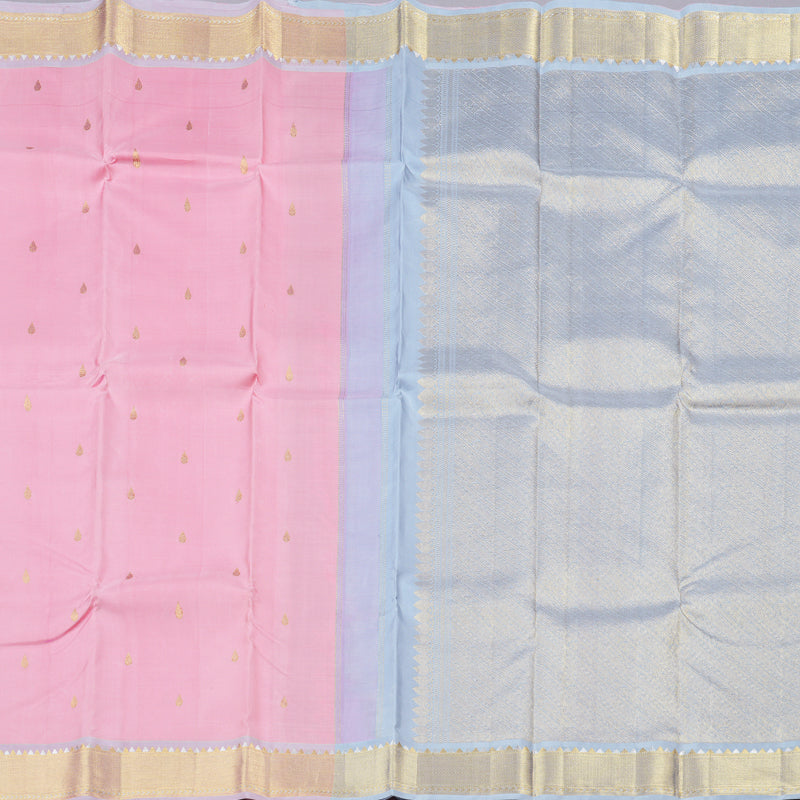 Hayagrivas Rose Pink Handloom Kanjivaram Silk Saree with Silver Grey Border BBD1322L1-1
