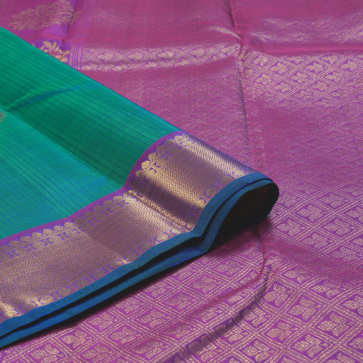 Hayagrivas Peacock Blue Handloom Kanjivaram Silk Saree with Purple Border BBD1324L1-2