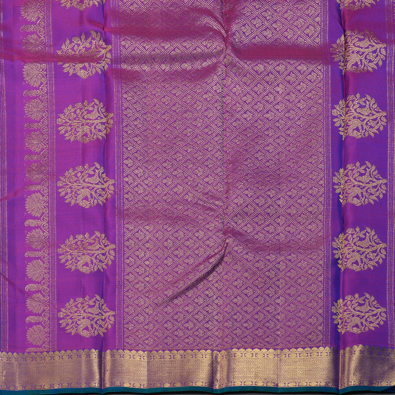 Hayagrivas Peacock Blue Handloom Kanjivaram Silk Saree with Purple Border BBD1324L1-2