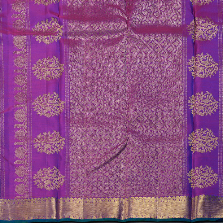 Hayagrivas Peacock Blue Handloom Kanjivaram Silk Saree with Purple Border BBD1324L1-2