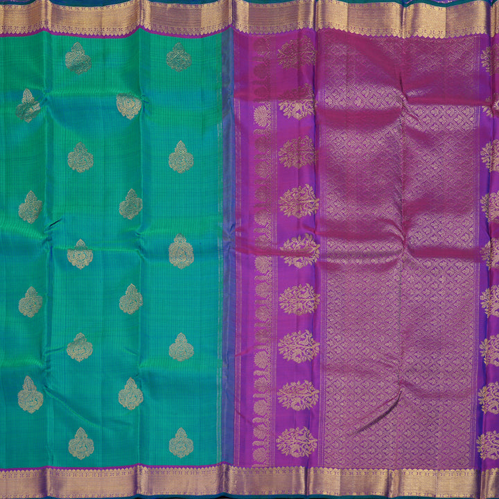 Hayagrivas Peacock Blue Handloom Kanjivaram Silk Saree with Purple Border BBD1324L1-2