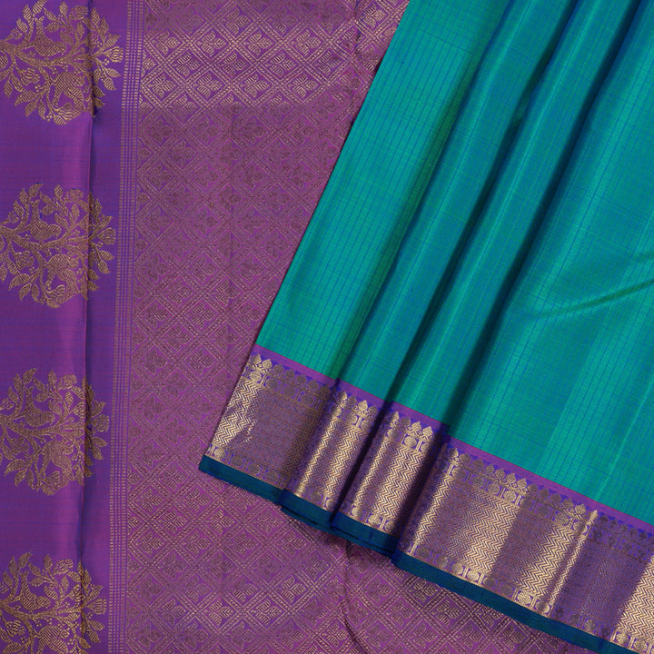 Hayagrivas Peacock Blue Handloom Kanjivaram Silk Saree with Purple Border BBD1324L1-2