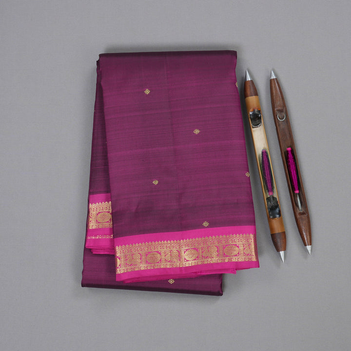 Hayagrivas Dark Purple Handloom Kanjivaram Silk Saree with Pink Border BBD1326L1-2