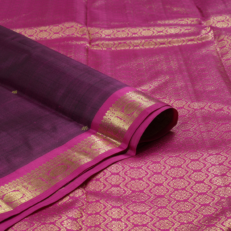 Hayagrivas Dark Purple Handloom Kanjivaram Silk Saree with Pink Border BBD1326L1-2