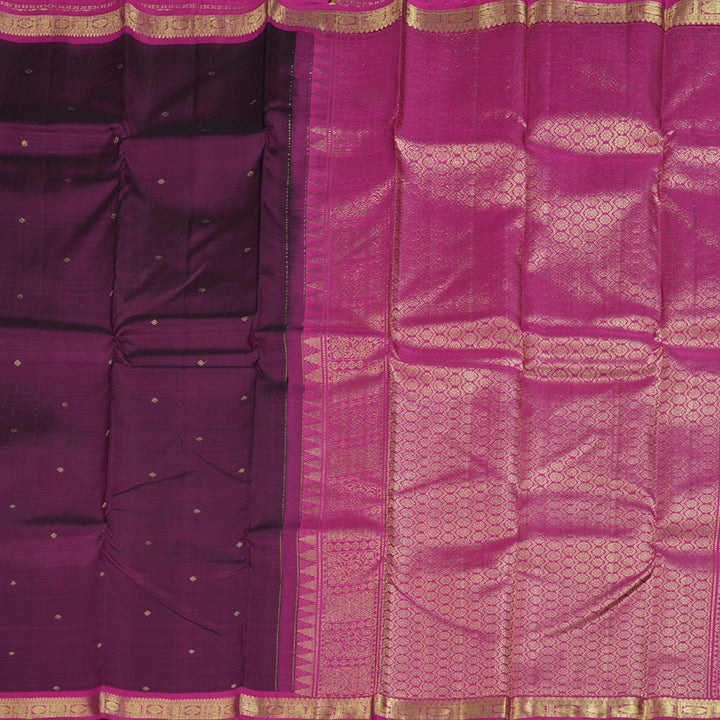 Hayagrivas Dark Purple Handloom Kanjivaram Silk Saree with Pink Border BBD1326L1-2