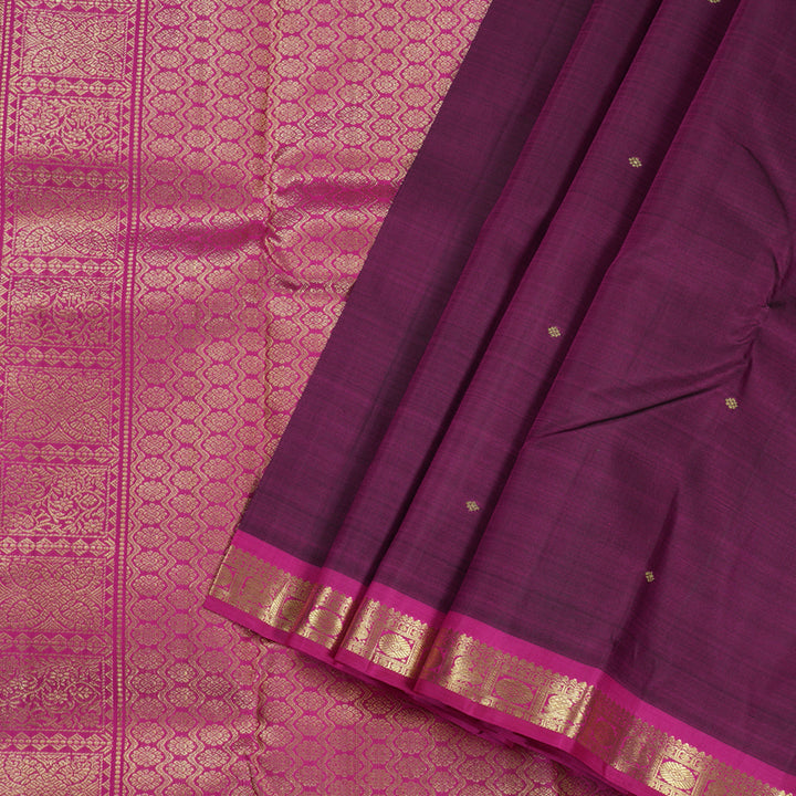 Hayagrivas Dark Purple Handloom Kanjivaram Silk Saree with Pink Border BBD1326L1-2