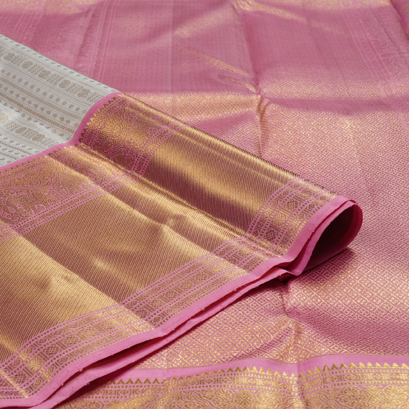 Hayagrivas Half White Handloom Kanjivaram Silk Saree with Rose Pink Border BBD1327L12-1