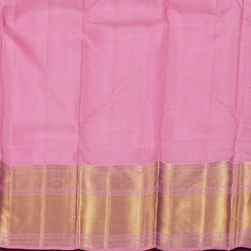 Hayagrivas Half White Handloom Kanjivaram Silk Saree with Rose Pink Border BBD1327L12-1