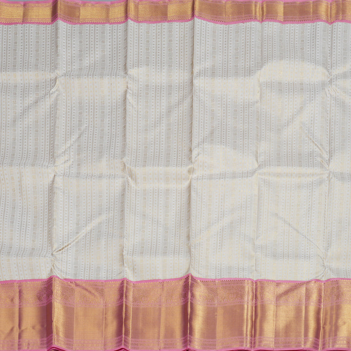 Hayagrivas Half White Handloom Kanjivaram Silk Saree with Rose Pink Border BBD1327L12-1