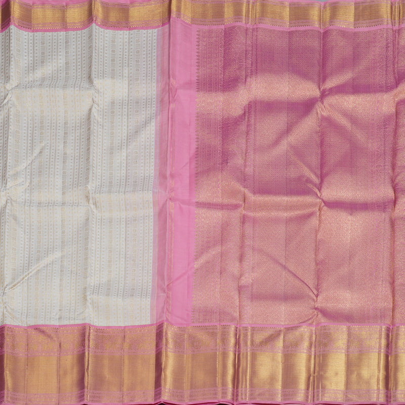 Hayagrivas Half White Handloom Kanjivaram Silk Saree with Rose Pink Border BBD1327L12-1