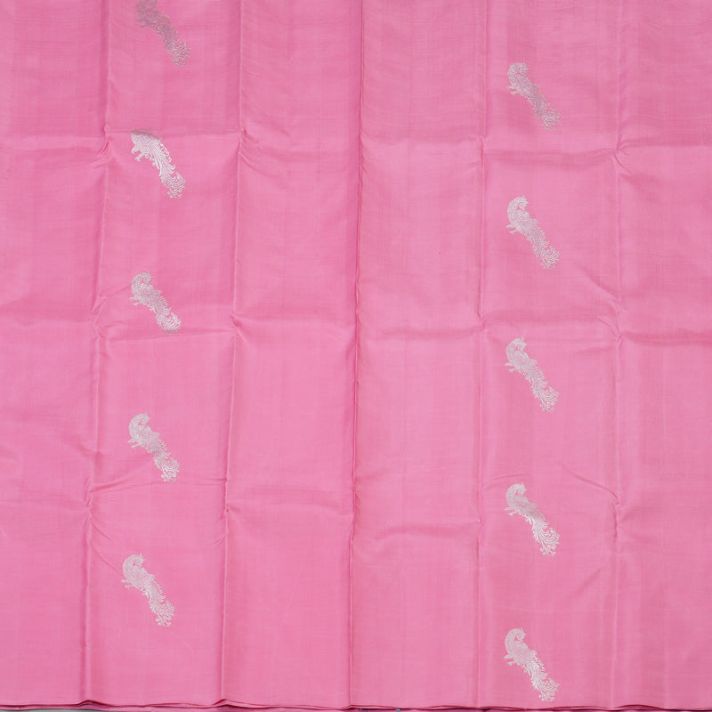 Hayagrivas Handloom Kanjivaram silk saree in Mild pink with sky blue Borderless BBD1327L21-1
