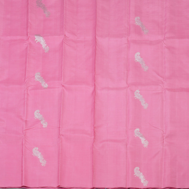 Hayagrivas Handloom Kanjivaram silk saree in Mild pink with sky blue Borderless BBD1327L21-1