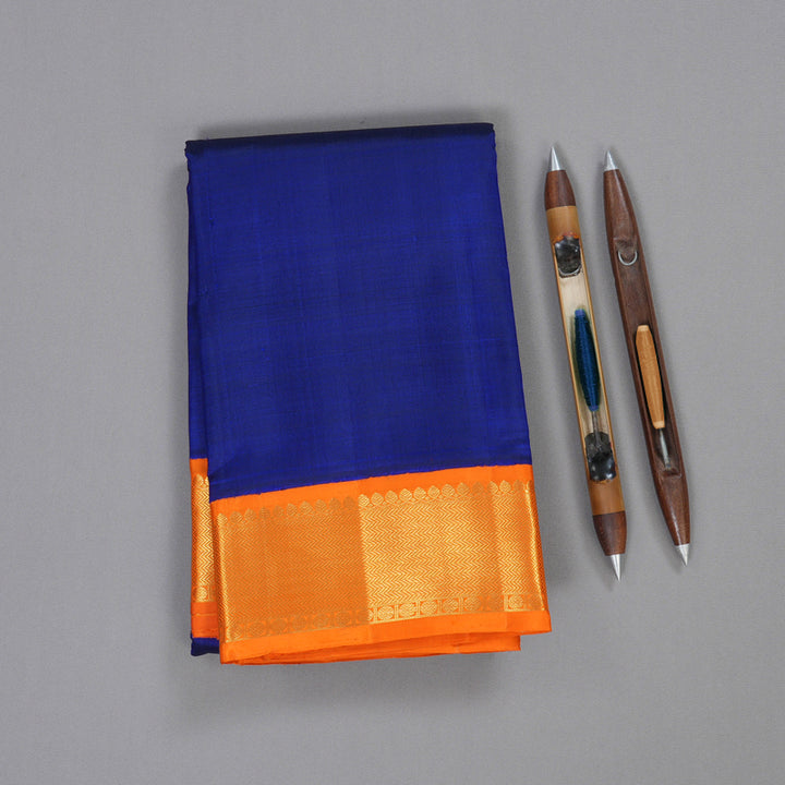 Hayagrivas Blue Handloom Kanjivaram Silk Saree with Orange Border BBD1327L24-1