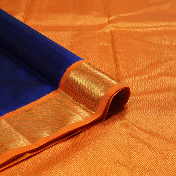 Hayagrivas Blue Handloom Kanjivaram Silk Saree with Orange Border BBD1327L24-1