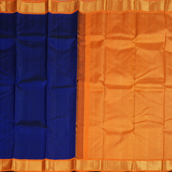 Hayagrivas Blue Handloom Kanjivaram Silk Saree with Orange Border BBD1327L24-1