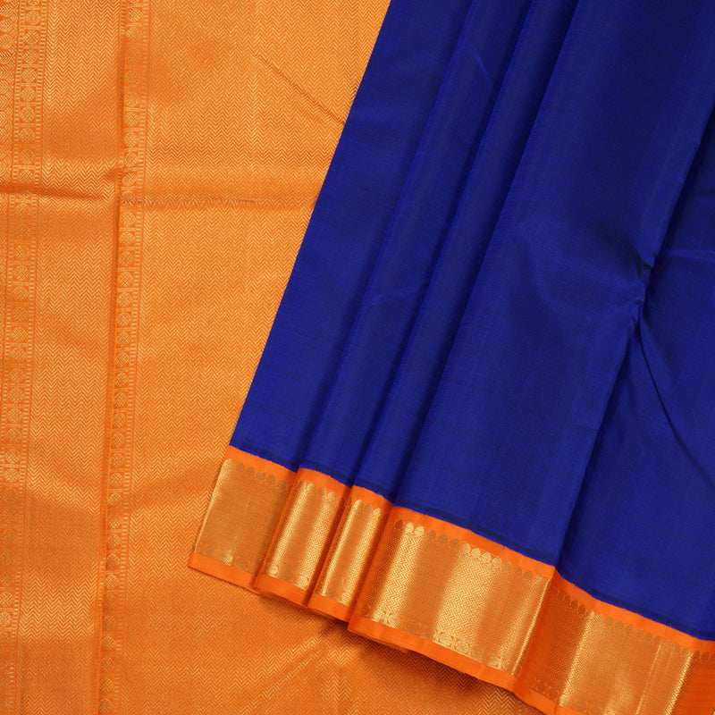 Hayagrivas Blue Handloom Kanjivaram Silk Saree with Orange Border BBD1327L24-1