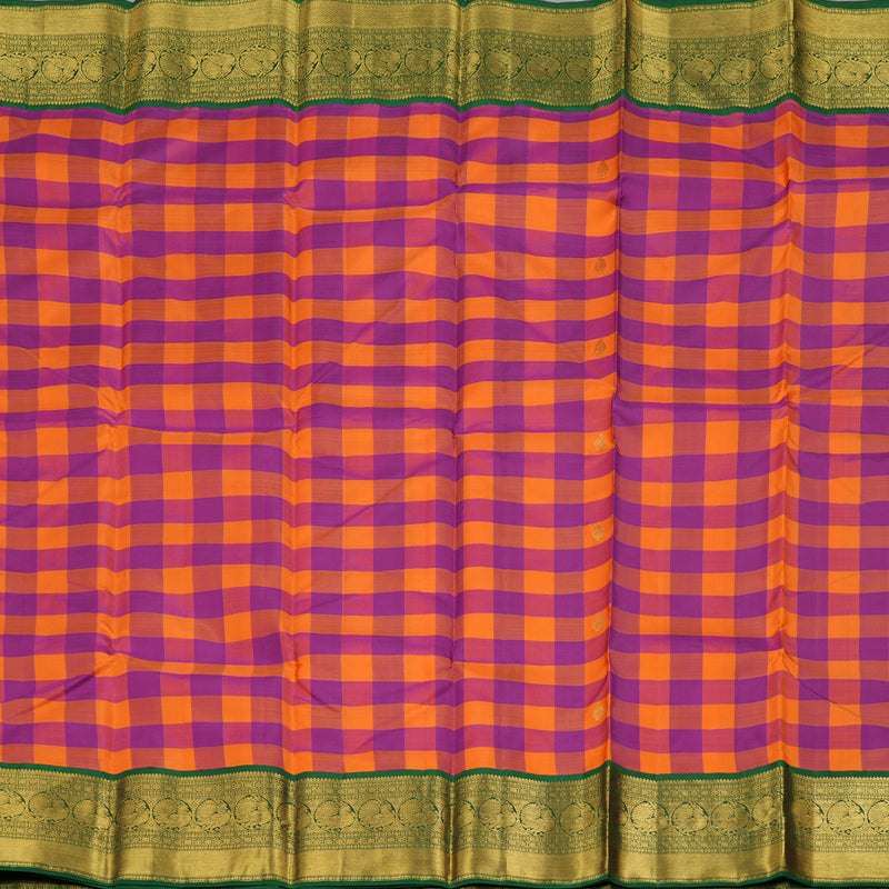 Hayagrivas Multi Color Checks Handloom Kanjivaram Silk Saree with Bottle Green Border BBD1327L25-1