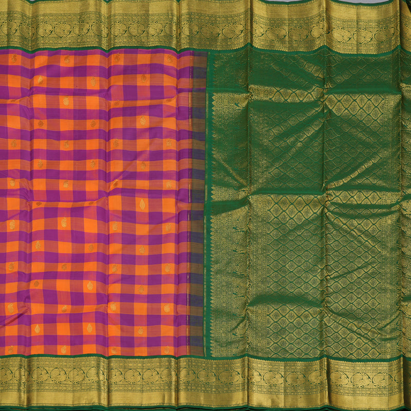 Hayagrivas Multi Color Checks Handloom Kanjivaram Silk Saree with Bottle Green Border BBD1327L25-1