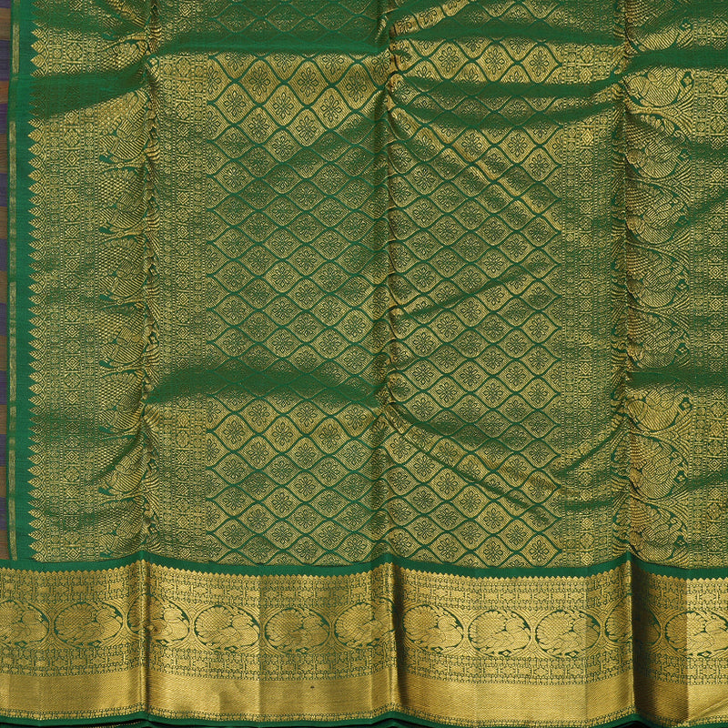 Hayagrivas Multi Color Checks Handloom Kanjivaram Silk Saree with Bottle Green Border BBD1327L25-1