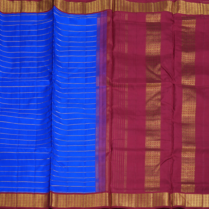 Hayagrivas Blue Handloom Ten Yards Kanjivaram Silk Saree with Maroon Border BBD1327L28-1