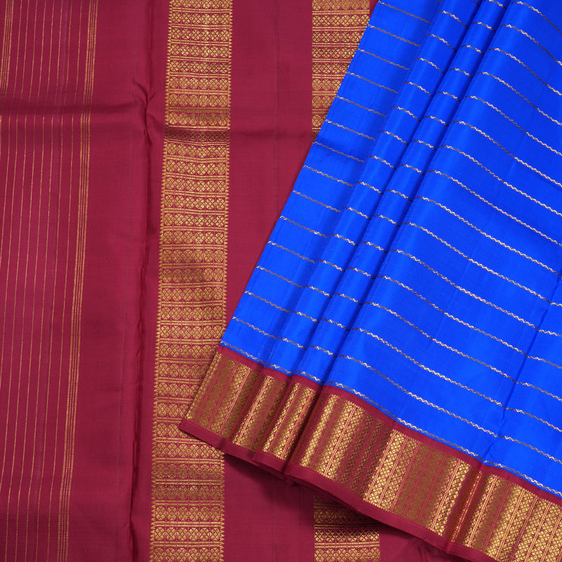 Hayagrivas Blue Handloom Ten Yards Kanjivaram Silk Saree with Maroon Border BBD1327L28-1