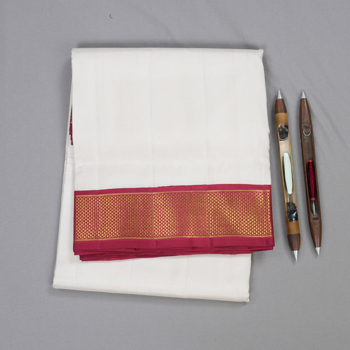 Hayagrivas Half White Handloom Kanjivaram Ten Yards Silk Saree with Maroon Border BBD1327L30-1