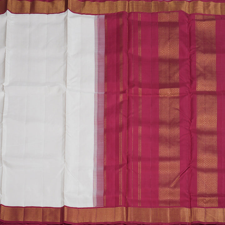 Hayagrivas Half White Handloom Kanjivaram Ten Yards Silk Saree with Maroon Border BBD1327L30-1