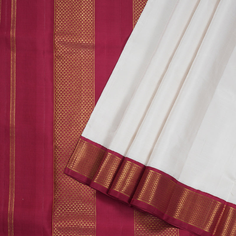 Hayagrivas Half White Handloom Kanjivaram Ten Yards Silk Saree with Maroon Border BBD1327L30-1