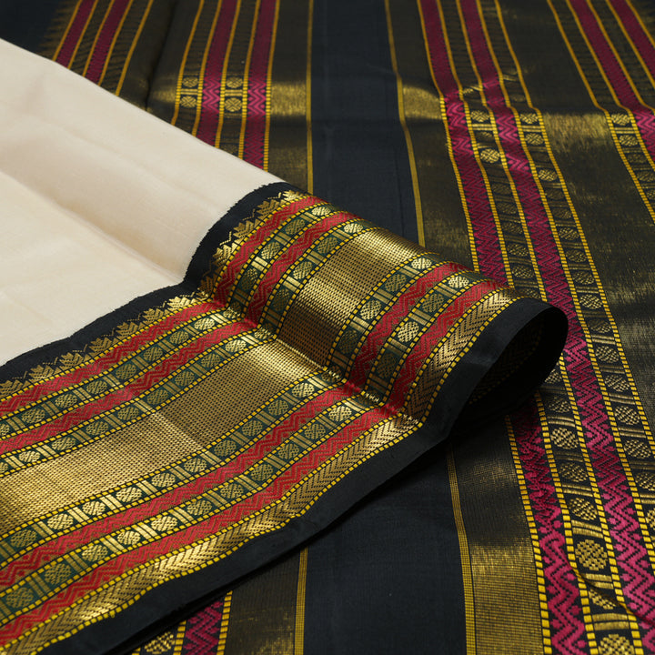 Hayagrivas Handloom Cream Kanjivaram Silk Saree with Black Border BBD1332L3-1