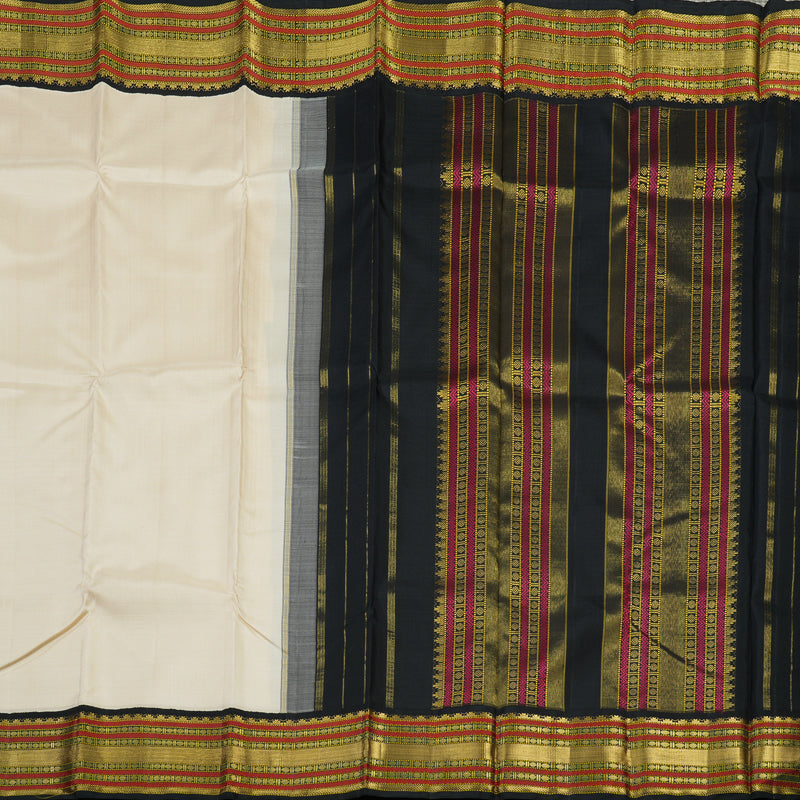 Hayagrivas Handloom Cream Kanjivaram Silk Saree with Black Border BBD1332L3-1
