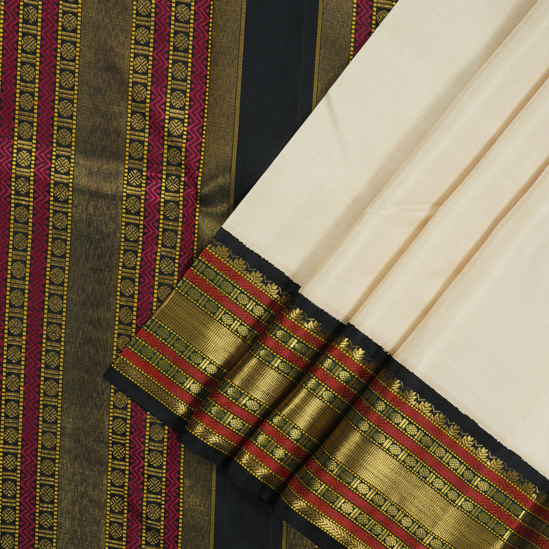 Hayagrivas Handloom Cream Kanjivaram Silk Saree with Black Border BBD1332L3-1