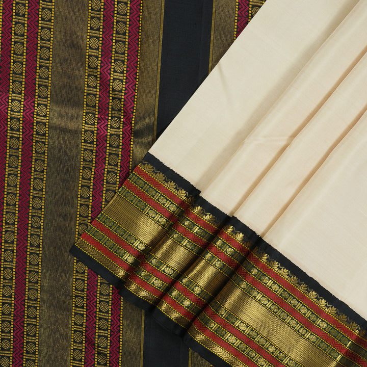 Hayagrivas Handloom Cream Kanjivaram Silk Saree with Black Border BBD1332L3-1