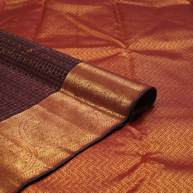 Hayagrivas Dark Maroon Handloom Kanjivaram Silk Saree with Maroon Border BBD1333L5-1