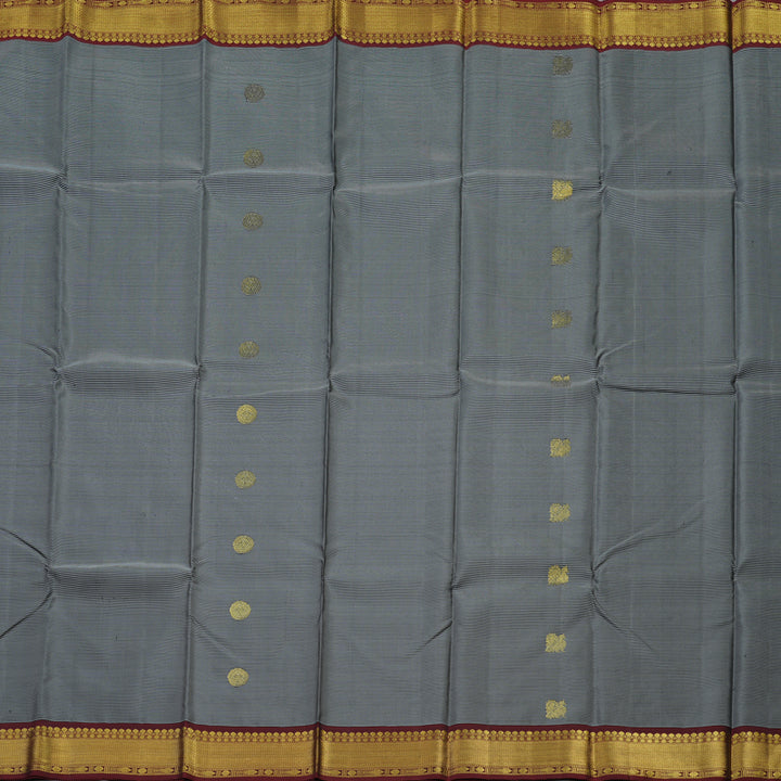 Hayagrivas Handloom Black & Grey Stripes Kanjivaram Silk Saree with Araku Maroon Border BBD1335L2-1