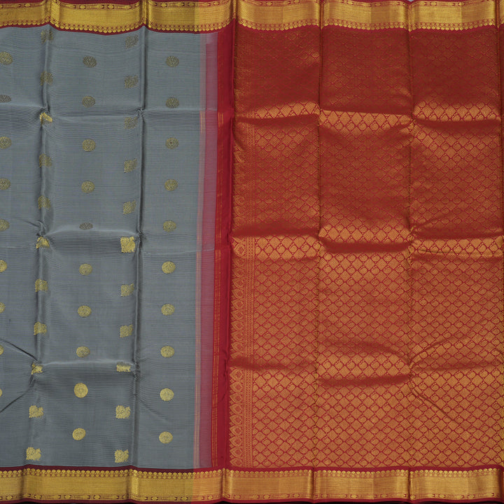 Hayagrivas Handloom Black & Grey Stripes Kanjivaram Silk Saree with Araku Maroon Border BBD1335L2-1