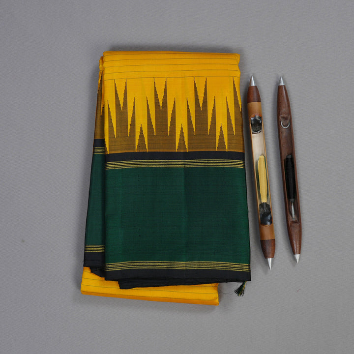 Hayagrivas Yellow Handloom Kanjivaram Silk Saree with Bottle green Border BBD1336L1-2