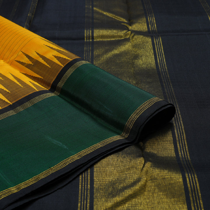 Hayagrivas Yellow Handloom Kanjivaram Silk Saree with Bottle green Border BBD1336L1-2