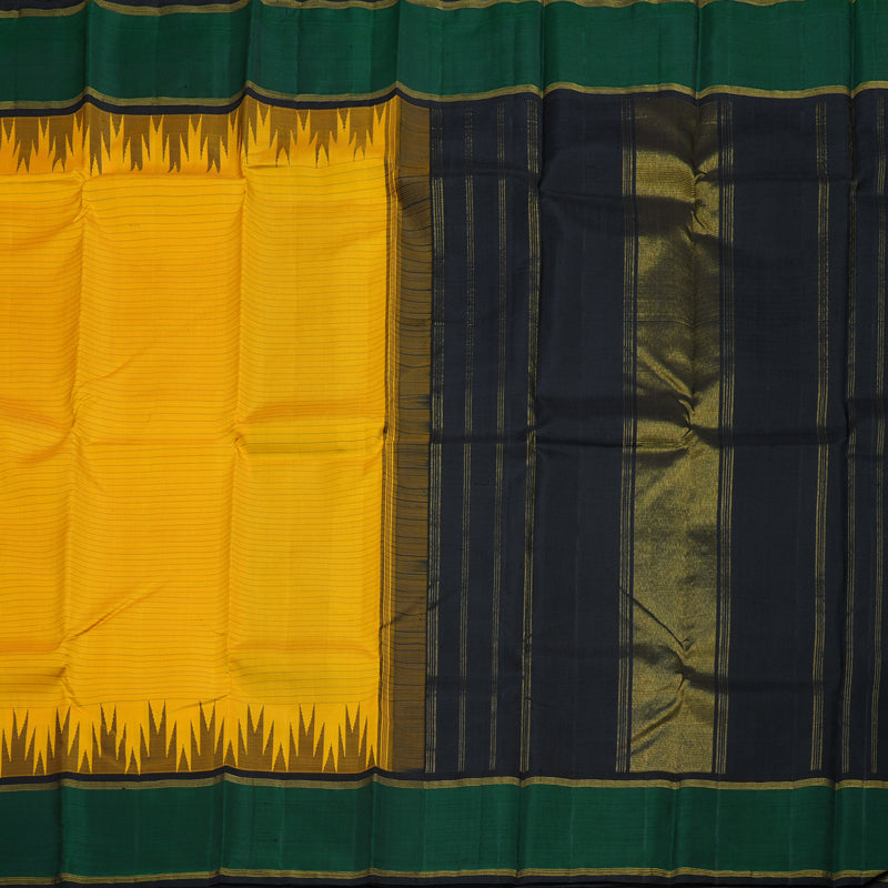 Hayagrivas Yellow Handloom Kanjivaram Silk Saree with Bottle green Border BBD1336L1-2