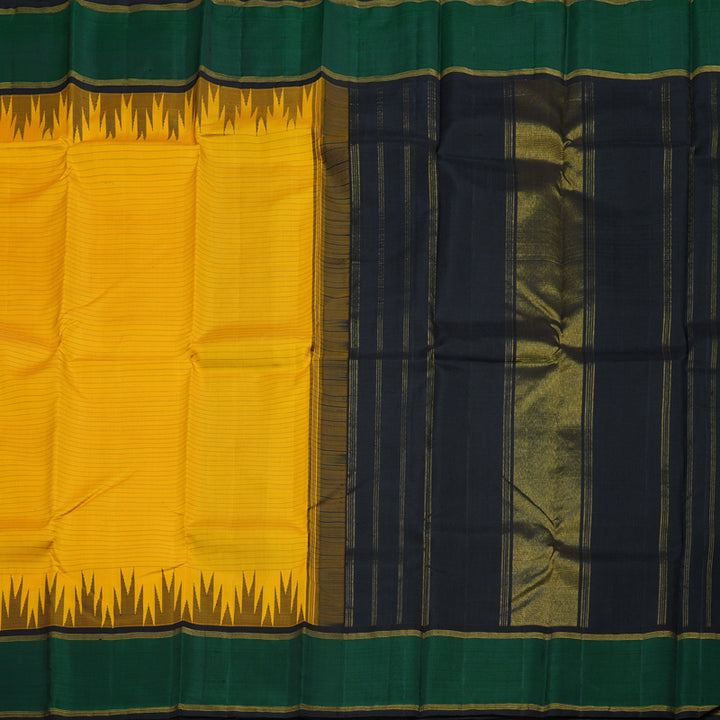 Hayagrivas Yellow Handloom Kanjivaram Silk Saree with Bottle green Border BBD1336L1-2