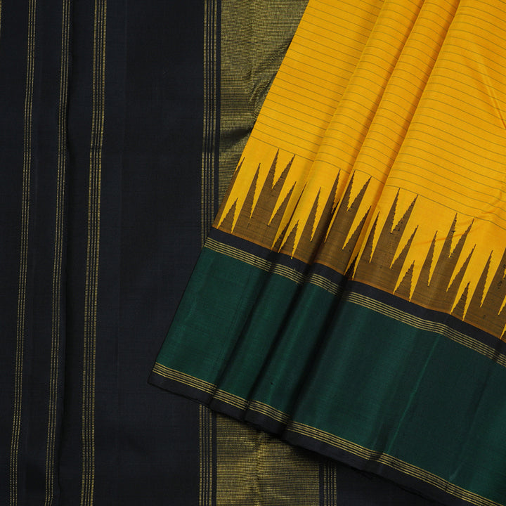 Hayagrivas Yellow Handloom Kanjivaram Silk Saree with Bottle green Border BBD1336L1-2