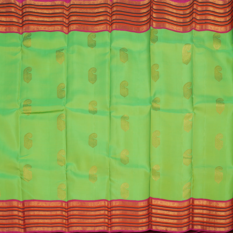 Hayagrivas Handloom Fluorescent Green Kanjivaram Silk Saree with Rani Pink Border BBD1340L1-2