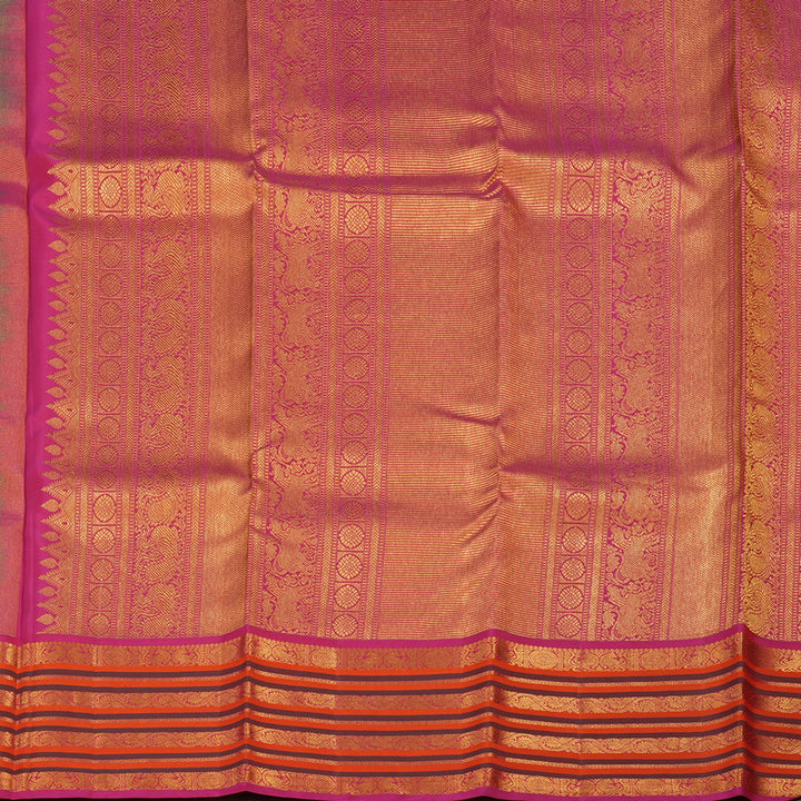 Hayagrivas Handloom Fluorescent Green Kanjivaram Silk Saree with Rani Pink Border BBD1340L1-2