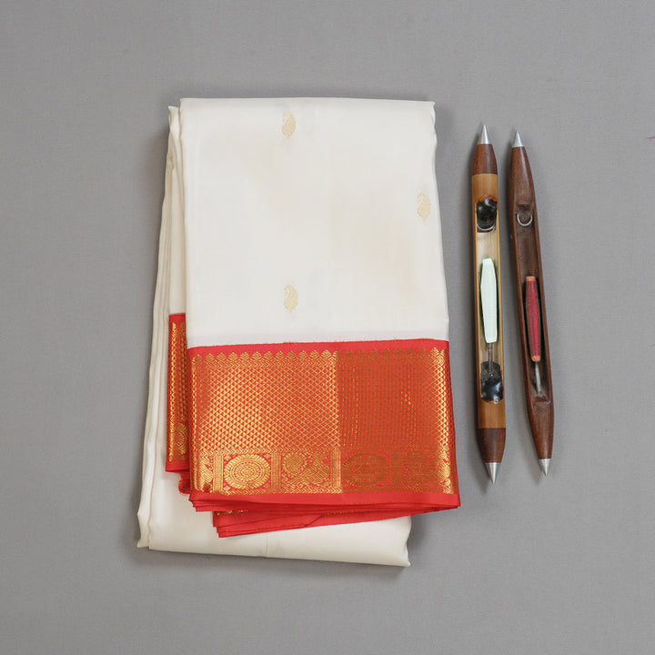 Hayagrivas White Handloom Kanjivaram Silk Saree with Red Border BBD1340L12-2