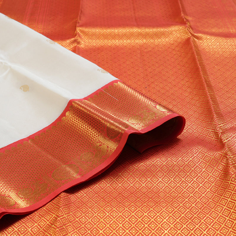 Hayagrivas White Handloom Kanjivaram Silk Saree with Red Border BBD1340L12-2