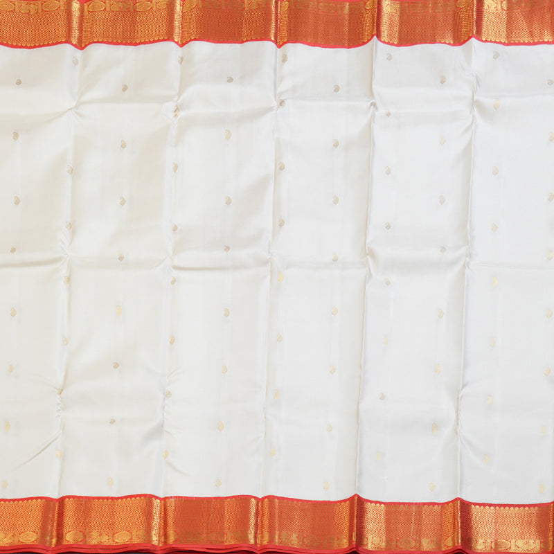 Hayagrivas White Handloom Kanjivaram Silk Saree with Red Border BBD1340L12-2