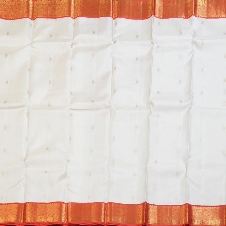 Hayagrivas White Handloom Kanjivaram Silk Saree with Red Border BBD1340L12-2